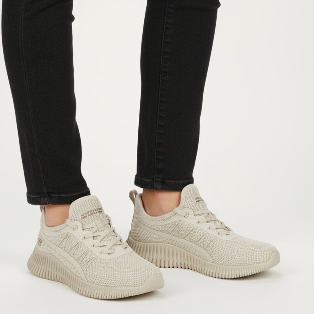 Skechers BOBS Geo New Aesthetics Shoes Women's 8.5 Taupe Lace Up Comfort Sneaker